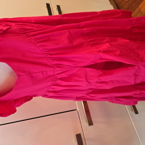 Cotton Tiered Ruffle Peasant Boho Sleeveless Dress Pink Size Large - Picture 9 of 11